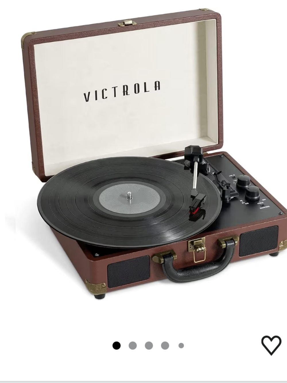 Victrola Brown Portable Suitcase Turntable with Built-In Speakers